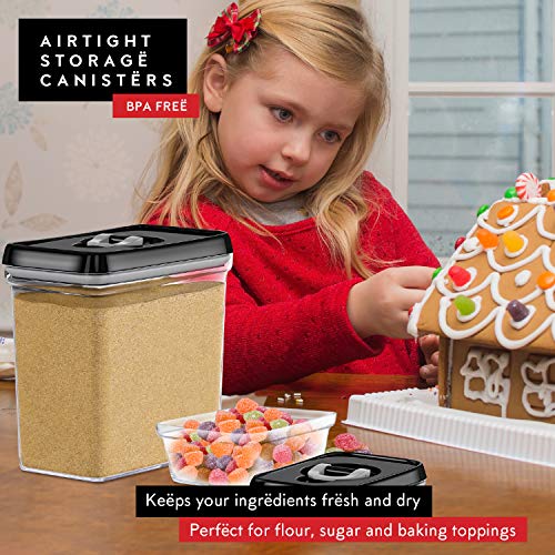 DWËLLZA KITCHEN Large Airtight Food Storage Containers - Clear Plastic Bulk Food Pantry & Kitchen Storage Containers for Flour, Sugar and Baking Supplies 4 Pcs. BPA-Free, Keeps Fresh & Dry (Black) - color: 07 - 3.8 liters & 0.77 liter (Set of 4)