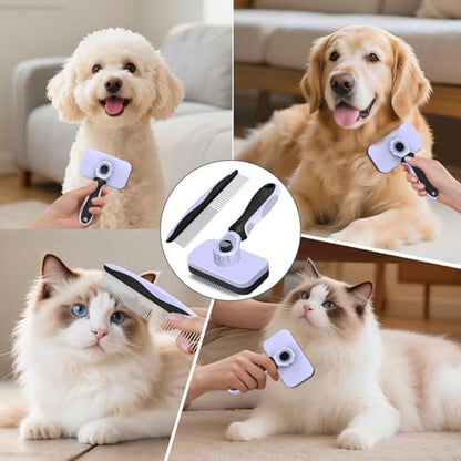 2PCS Self Cleaning Slicker Brush & Dog Comb - Skin Friendly Deshedding Grooming Tool for Dogs, Cats and Small Animals, Professional Deshedding Tool for Long and Short Haired Pets (Light Purple) - color: Light Purple