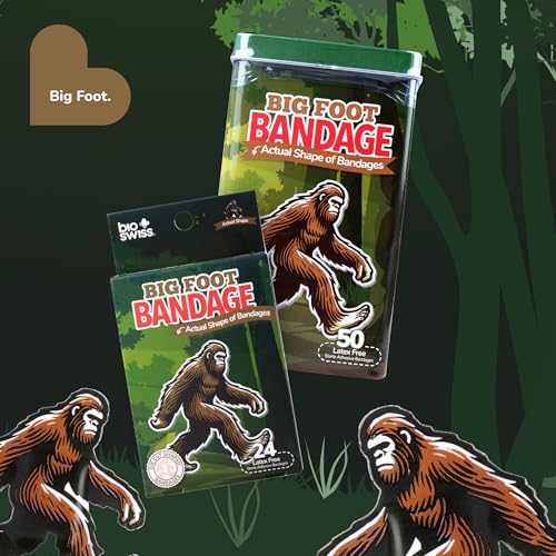 BioSwiss Bandages, Bigfoot Shaped Self Adhesive Bandage Set, Latex Free, Sterile Wound Care, 24 Count - color: Big Foot, size: 24-Count Box