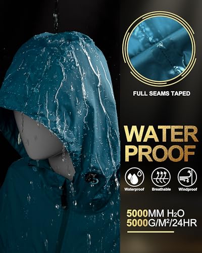 33,000ft Women's Waterproof Long Rain Coats Packable Rain Jacket with Hood - color: Moroccan Blue, size: Medium