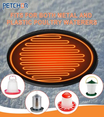 6" Heated Chicken Waterer Base 1 to 5 Gallon for Chickens Ducks Geese | Energy Saving Poultry Water Heater, Buckets Prevents Freezing for Turkeys Pigeons Rabbits Cats Dogs and Other Outdoor Animals