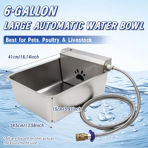 6 Gal Automatic Large Dog Water Dispenser Livestock Water Trough Stainless Steel Waterer Feeder Outdoor Automatic Pet Water Bowl Large Auto Dog Waterer for Big Dogs Cats Chicken Livestock