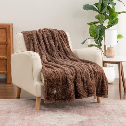 Berkshire Blanket Heated Throw Blanket, Grace Fur to Loftmink Reversible Electric Throw with 4 Heat Levels, Fast Heating Printed Throw for Couch and Bed, Auto Shut-Off Feature (50"x60")