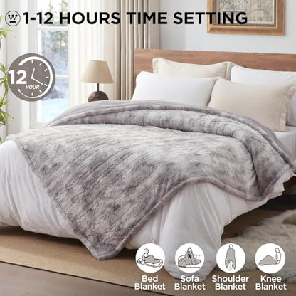 Westinghouse Heated Blanket Twin, Faux Fur with 10 Levels, Light Grey - color: Light Grey, size: Twin 62" x 84"