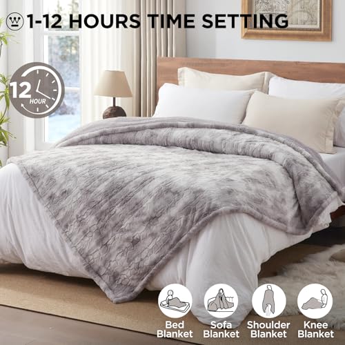 Westinghouse Heated Blanket Full, Faux Fur with 10 Levels, Light Grey - color: Light Grey, size: Full 80" x 84"