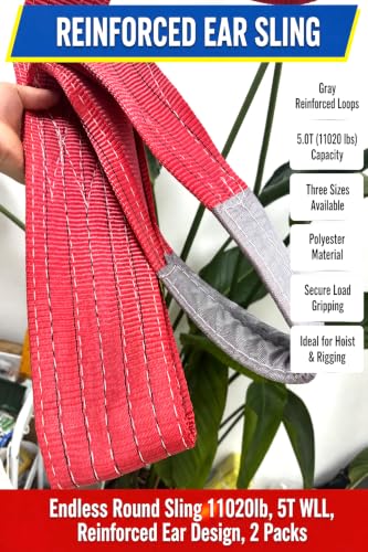 Endless Round Sling 11020lb 7.87FT 2 Packs Sling Strap Rigging Polyester Endless Lift Sling for Hoist Heavy Duty Objects Heavy Duty Poly Lifting Sling【5T-2.4M】 - size: 5T 2.4M 2Pack