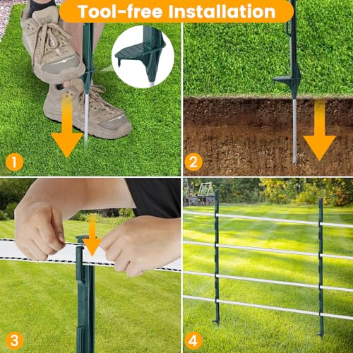 Electric Fence Posts 50 Pack, Green 48 inch Step in Fence Posts - color: Green, size: 48 INCH-50 PCS