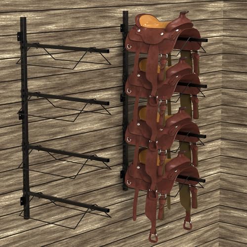 4 Tier Saddle Rack Wall Mount, Saddle Rack for English & Western Saddles | Space-saving, Easy to assemble, Tack Storage, Pad, Accessories etc for Horses