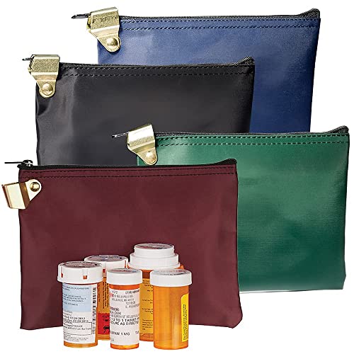 BankSupplies Navy Blue Laminated Nylon Lockable Medication Bag - 8W x 5.5H - Secure, Durable, and Compliant - color: Navy Blue