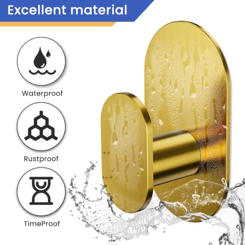 Aikzik Adhesive Towel Hooks - 4 Pack 26LB Heavy Duty Wall Sticky Waterproof Hooks for Hanging Coat, Towel, Robe, Wall Mount for Bathroom or Kitchen (Gold, Stainless Steel) - color: Gold-4