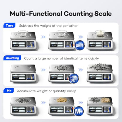 Counting Scale 88lb/40kg x 0.5g Industrial Scale lb/oz/g/kg Digital Parts Scale with Dual LCD Display, Rechargeable Inventory Scale for Small Parts Coins Pieces Tickets, Precision Gram Scale - style: 40kg x 0.5g with 3 Displays