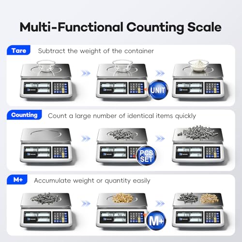 Counting Scale (66lb/30kg, 0.1g), lb/oz/g/kg Industrial Parts Scale with Dual LCD Display, Digital Inventory Scale for Small Parts Coins Pieces Tickets, Precision Gram Scale with Alarm Mode - style: 30kg x 0.1g with 3 Displays