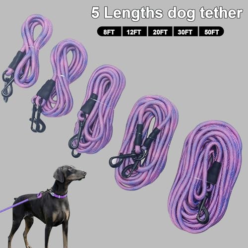 BTINESFUL 8/12/20/30/50/75ft Dog Tie-Out Long Tether Rope Dog Lead for Yard - color: Pink Blue, size: 30 Foot