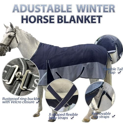 1200D Winter Horse Blanket,300g Fill,Black/Gray 81'' - color: Black/Grey 300g Fill, size: 81''