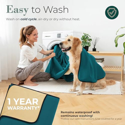 Waterproof Blanket for Bed & Couch Protection, Blue/Beige, 80"x90" - color: Navy Teal / Butter Pecan, size: 80x90 inch
