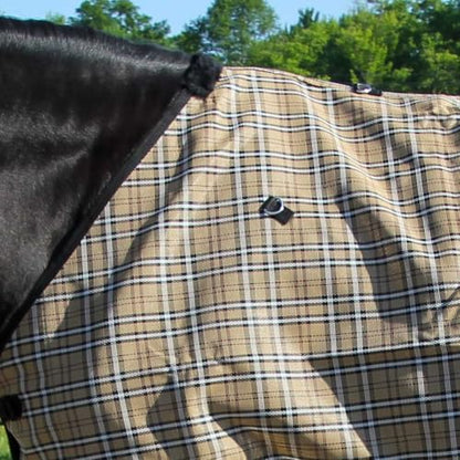 Country Pride Textilene Fly Sheet for Horses, Durable Breathable Mesh, Adjustable Double Buckle Front, Elastic Hind Leg Straps, Bias Surcingles, Black/Tan Plaid (86 in) - size: 86 in