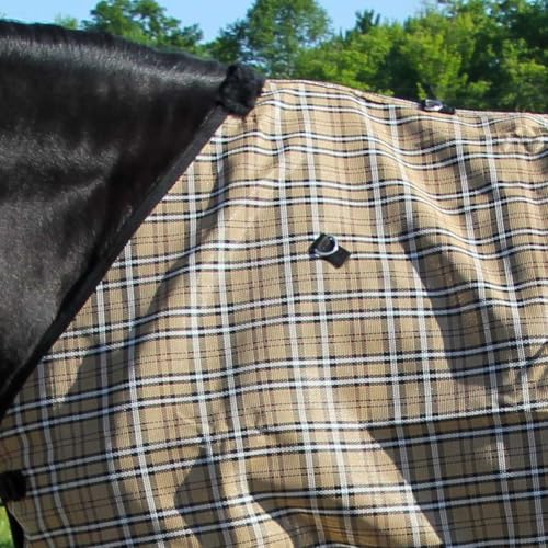 Country Pride Textilene Fly Sheet for Horses, Durable Breathable Mesh, Adjustable Double Buckle Front, Elastic Hind Leg Straps, Bias Surcingles, Black/Tan Plaid (80) - size: 80