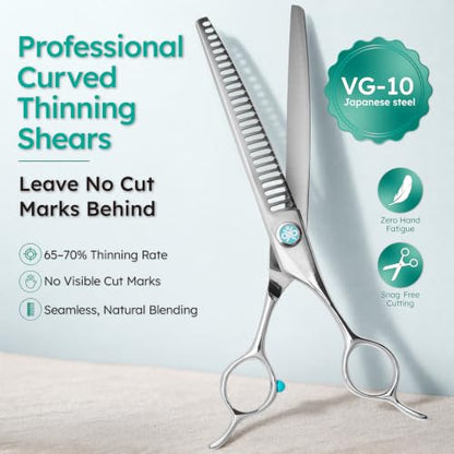7" Dog Grooming Scissors Set – VG10 Straight & 70% Chunker Shears | Premium VG10 Japanese Steel, Scissors for Dogs & Cats, Razor-Sharp Precision, Lightweight Ergonomic Design - size: 7" Set