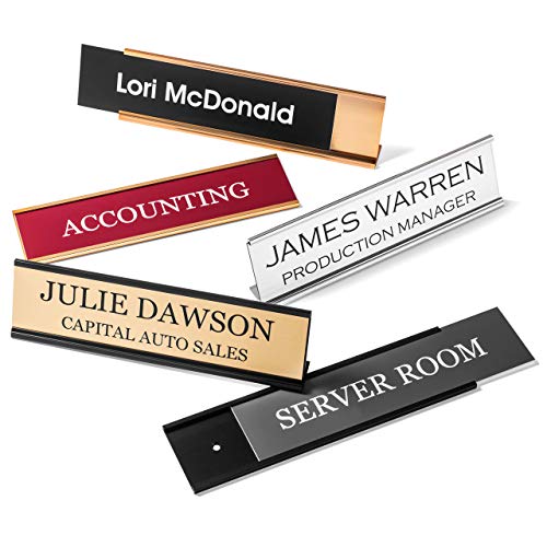 Providence Engraving Custom Engraved Name Plate with Aluminum Holder | Acrylic Name Plate for Desks & Walls, 2 Lines of Text, 12 Colors, 9 Fonts, 6 Holder Styles, 2" x 8" - size: 2" x 8"