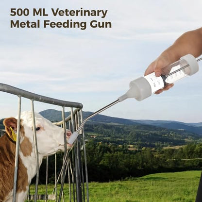 yeesport 500ml Metal Feeding Gun, Dosing Syringe for Cattle Sheep Horses