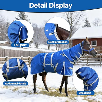 Turnout Horse Blankets Care Sheets, Blue 1800D Waterproof Breathable 320 Gram Filling (US78 in(EU 145 cm)) - size: US78 in(EU 145 cm)