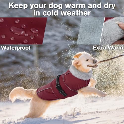 Lelepet Dog Coat Waterproof Dog Jacket Fleece Vest with Adjustable Buckle - color: Wine Red, size: S