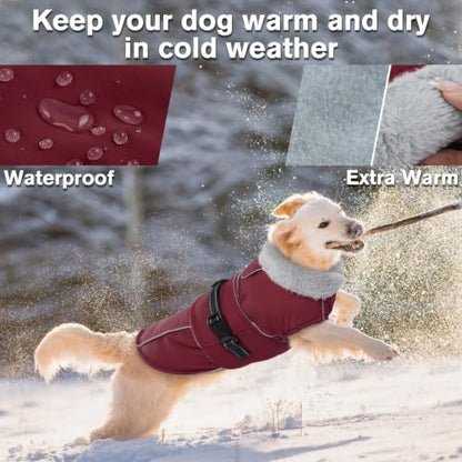 Lelepet Dog Coat Waterproof Dog Jacket Fleece Vest with Adjustable Buckle - color: Wine Red, size: S