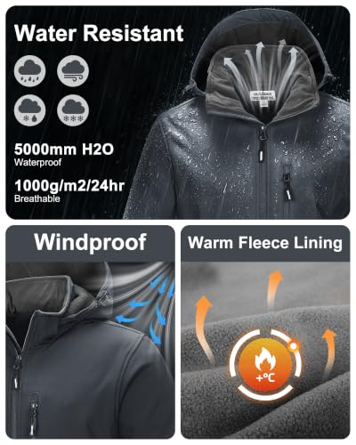 Outdoor Ventures Men's Softshell Jacket Waterproof Fleece Rain Shell Coat - color: Dimgrey, size: Medium