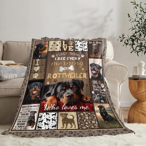 Dynova Rottweiler Blanket Cozy Plush Dog Lovers Gifts Throw Blankets Animal Fuzzy Flannel Fleece for Girls Boys Women Men 50"X40" - color: Rottweiler, size: 50"x40"