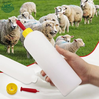 2 Pack Goat Feeding Bottle 500ml with 10 Replacement Rubber Nipples | Leak-Proof Lamb Nursing Bottle with Vent Anti-Bloat Design Nipples, Reusable Milk Feeder for Baby Goat Lamb Piglet Calf Puppy