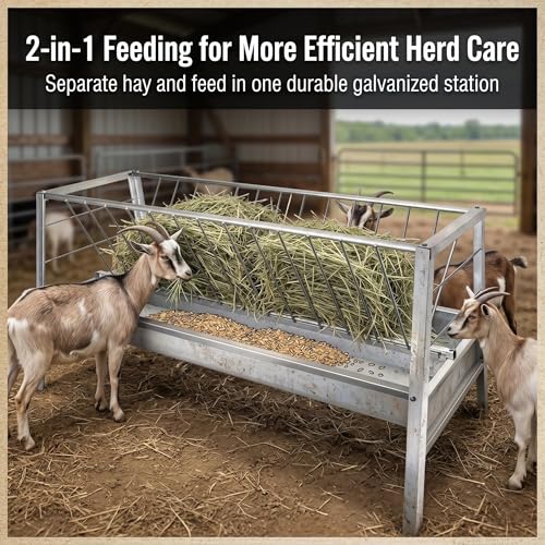 Heavy Duty Metal,77 Gallon Galvanized Dual Livestock Feeding Trough 59 Inch Anti-Waste Feeder for Sheep Goats Cattle Farm