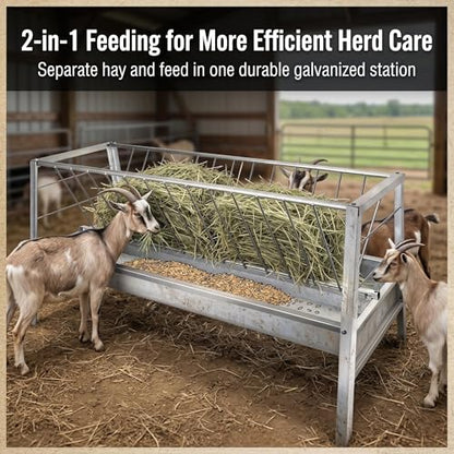 Heavy Duty Metal,77 Gallon Galvanized Dual Livestock Feeding Trough 59 Inch Anti-Waste Feeder for Sheep Goats Cattle Farm