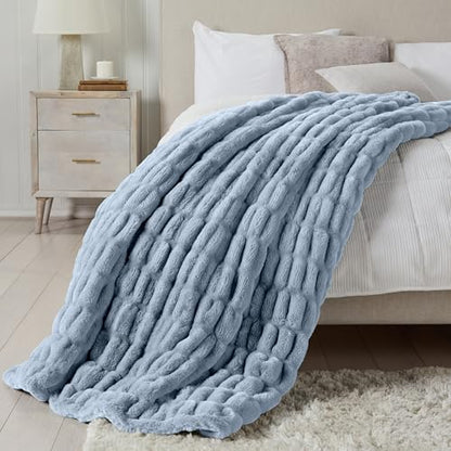 Springtree Home Luxury Micro Plush Throw Blanket | Thick Faux Fur | Blue | Lily Collection | 50" x 60" | Blue Blanket | Ultra Plush - color: Powder Blue, size: 50" x 60" (Medium)