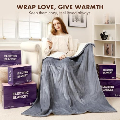 Electric Blanket Throw Grey, Soft Flannel Sherpa, Gift for Grandma - color: 06 - Grey, size: Throw - 50" x 60"