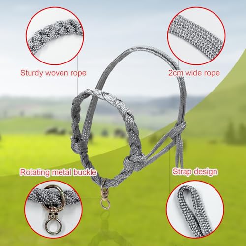 La La Pet Adjustable Cattle Halter Hand Braided Livestock Leading Rope Farm Training Supplies Handling Equipment for Calf Cows Horses Donkeys Goats Foals 6.56Ft Rope - size: 6.56'Rope