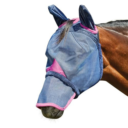 WeatherBeeta ComFiTec Deluxe Durable Mesh Mask with Ears & Nose, Navy/Purple, Small Pony - color: Navy/Purple, size: S Pony
