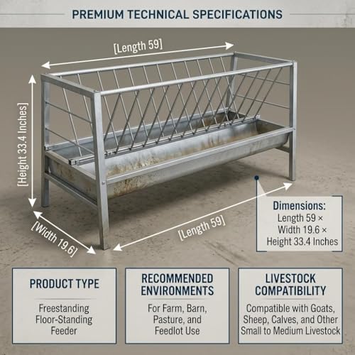 Heavy Duty Stainless Steel Feeder Hay for Goat, Sheep and Livestock Animals - 87 Gallon Large Capacity, Exact Dimensions 59 x 33.4 x 19.6in, Ideal for Efficient Feeding of Horses and Other Farm
