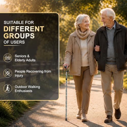 supregear Folding Cane, 5-Level Adjustable Height Walking Stick Lightweight Collapsible Portable Travel Cane with Wrist Strap and T Handle for Elderly Disabled Men Women - color: Green Floral