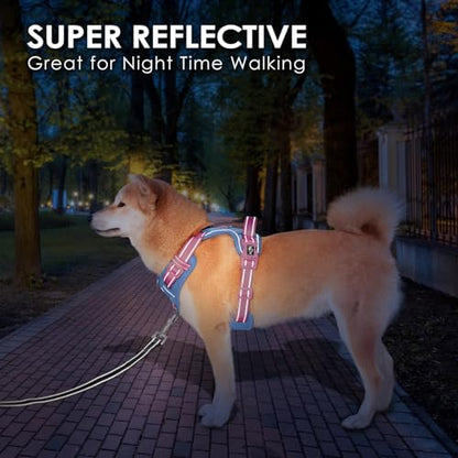 PHOEPET No Pull Dog Harness, Unique Colors Reflective Adjustable Dog Vest - color: Baby Blue Base & Pink Straps, size: Large