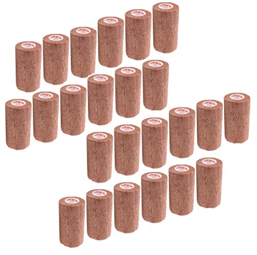 3 Inch Self Adhesive Bandage Wrap - Self-Sticking Vet Wrap - Brown, 24 Pack - color: Brown, size: 24 Rolls
