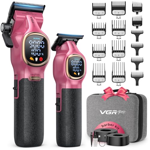 VGRPRO Professional Hair Clippers for Men, Cordless Clipper and Trimmer Set - color: Pink