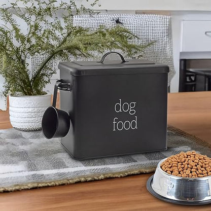 AuldHome Design Retro Dog Food Canister (Black); Modern Farmhouse Style Storage Bin for Pet Food