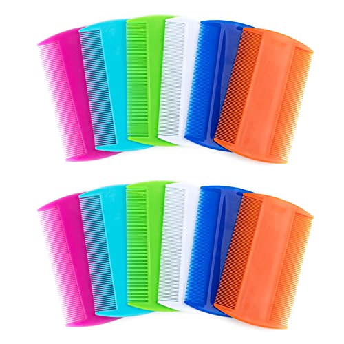 AUEAR, 12 Pack Pet Flea Lice Combs Double Sided Fine Tooth Dogs Cats Grooming Remove Float Hair Tear Marks Tick Removal Tool (6 Colors) - color: 6 Colors
