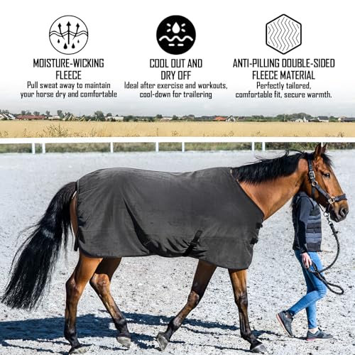 Shinylin 2 Pack 72.8 Inch Fleece Horse Cooler Blankets Cooling and Quick-Dry Horse Cooler Sheet with Double Side Anti-Pilling Breathable Fleece Moisture-Wicking Winter Blanket with Adjustable Buckle