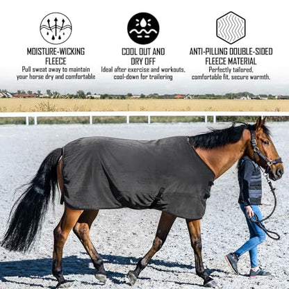 Shinylin 2 Pack 72.8 Inch Fleece Horse Cooler Blankets Cooling and Quick-Dry Horse Cooler Sheet with Double Side Anti-Pilling Breathable Fleece Moisture-Wicking Winter Blanket with Adjustable Buckle