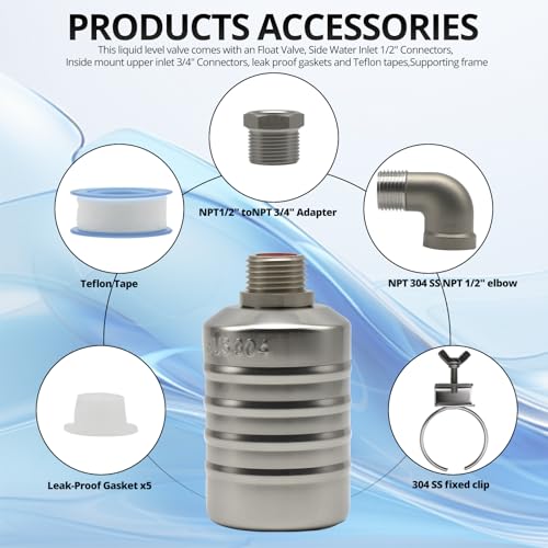 HXH 1 Pack NPT 304 Stainless Steel 1/2" to 3/4'' Water Float Valve Kit