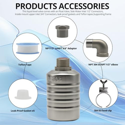 HXH 1 Pack NPT 304 Stainless Steel 1/2" to 3/4'' Water Float Valve Kit