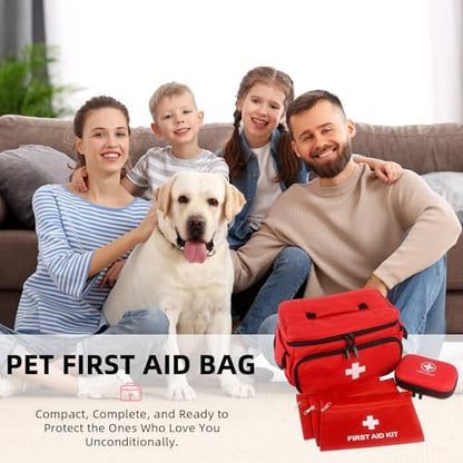 First Aid Bag Empty, 5-Set with Large Medical Organizer, 3 Portable Pouches & Hanging Bag for Home Car Travel Camping Office School Outdoor Adventure Medical Supplies,Pet First Aid Kits (Red)