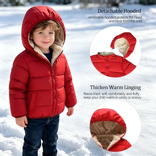 GOODKIDS Baby Girls Boys' Winter Fleece Jackets with Hooded Toddler Warm Lined Coat Outer Clothing 1-6 Years - color: Red, size: 5-6 Years