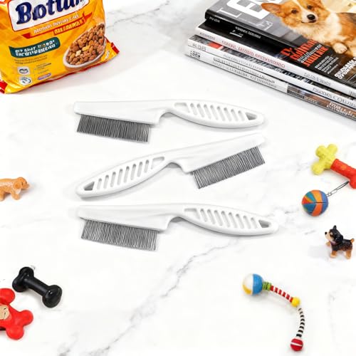 3-Piece Flea & Lice Fine-Tooth Comb Set for Dogs and Cats, Stainless Steel Pin Grooming Tools with Non-Slip Handle